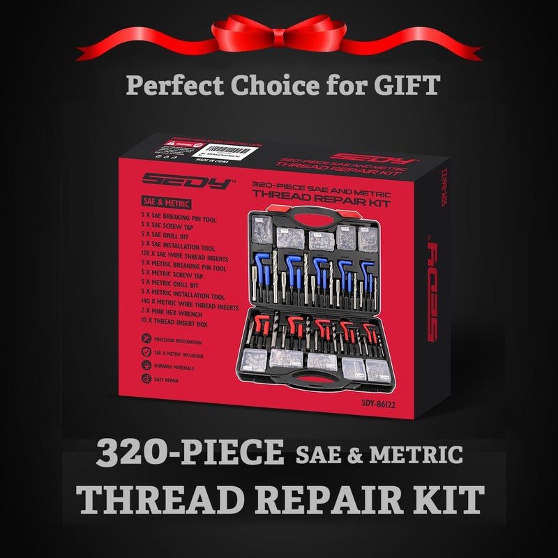 SEDY Helicoil Thread Repair Tool Kit: 320-Piece Metric SAE Heli Coil Rethreading Insert Drill Bits Spark Plug Automotive Engine Motor Stud Bolt Tap Universal Threaded Restorer Restoring Rethread - Image 2
